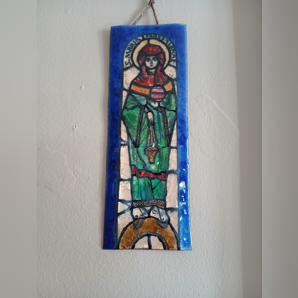 Vintage Austrian Enamelware Religious Figure Plaque